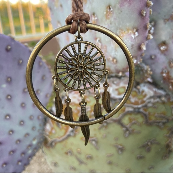 Dreamcatcher Long Pendant Necklace with Dangling Feathers - Picture 2 of 7